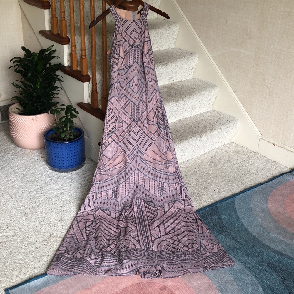 BCBGMaxAzria Geometric Patterned Maxi Dress - Pink and Gray